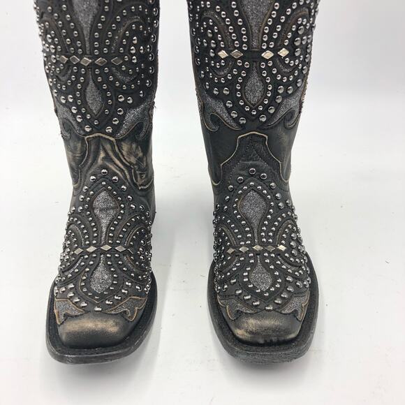 Corral Womens Inlay & Embroidery & Studs Square Toe Black Size 7 M - Picture 3 of 14